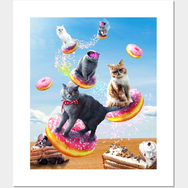 Cat Donut - Cats Riding Donuts Wall Art by Random Galaxy